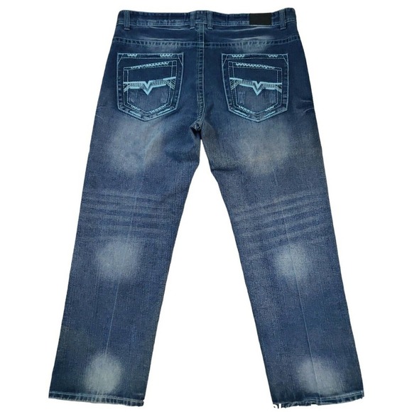 GS115 Brand Men's Blue Jeans Original Brand Size 46×32 Embroydered, Distressed. - Picture 4 of 13
